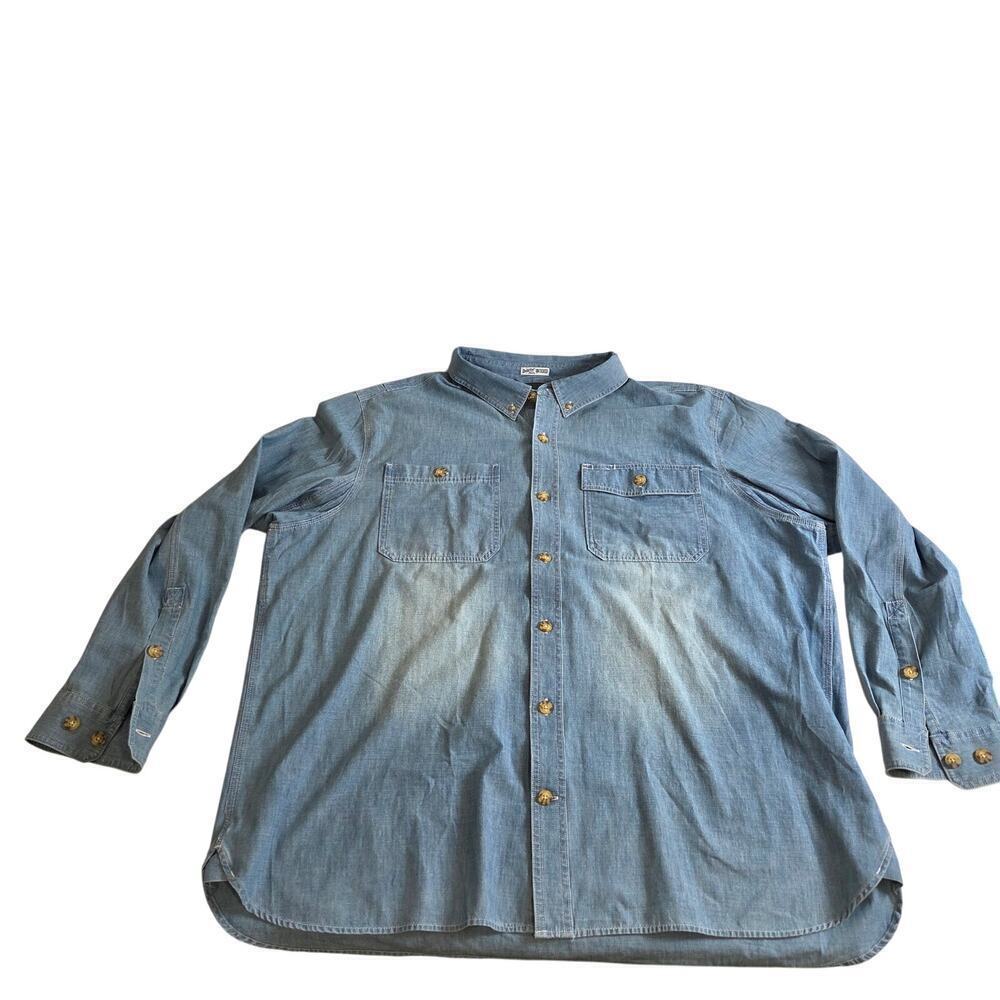 Duluth Trading Co Button Down Shirt Mens 2XL Denim Relaxed Fit Untucked Solid